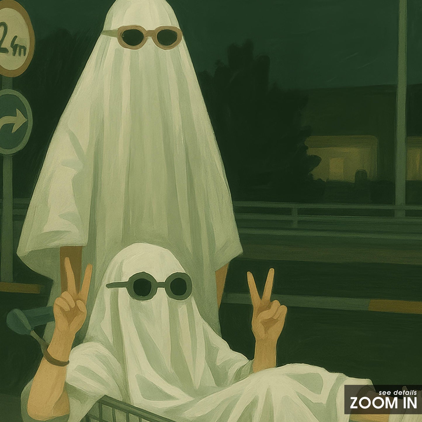 Quirky Ghost Wall Art – Playful Spooky Chic Poster With Ghost Shopping Cart