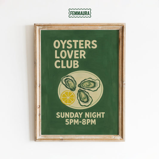 Coastal Kitchen Wall Art – Vintage Oyster Bar Sign | Seafood Bistro Print