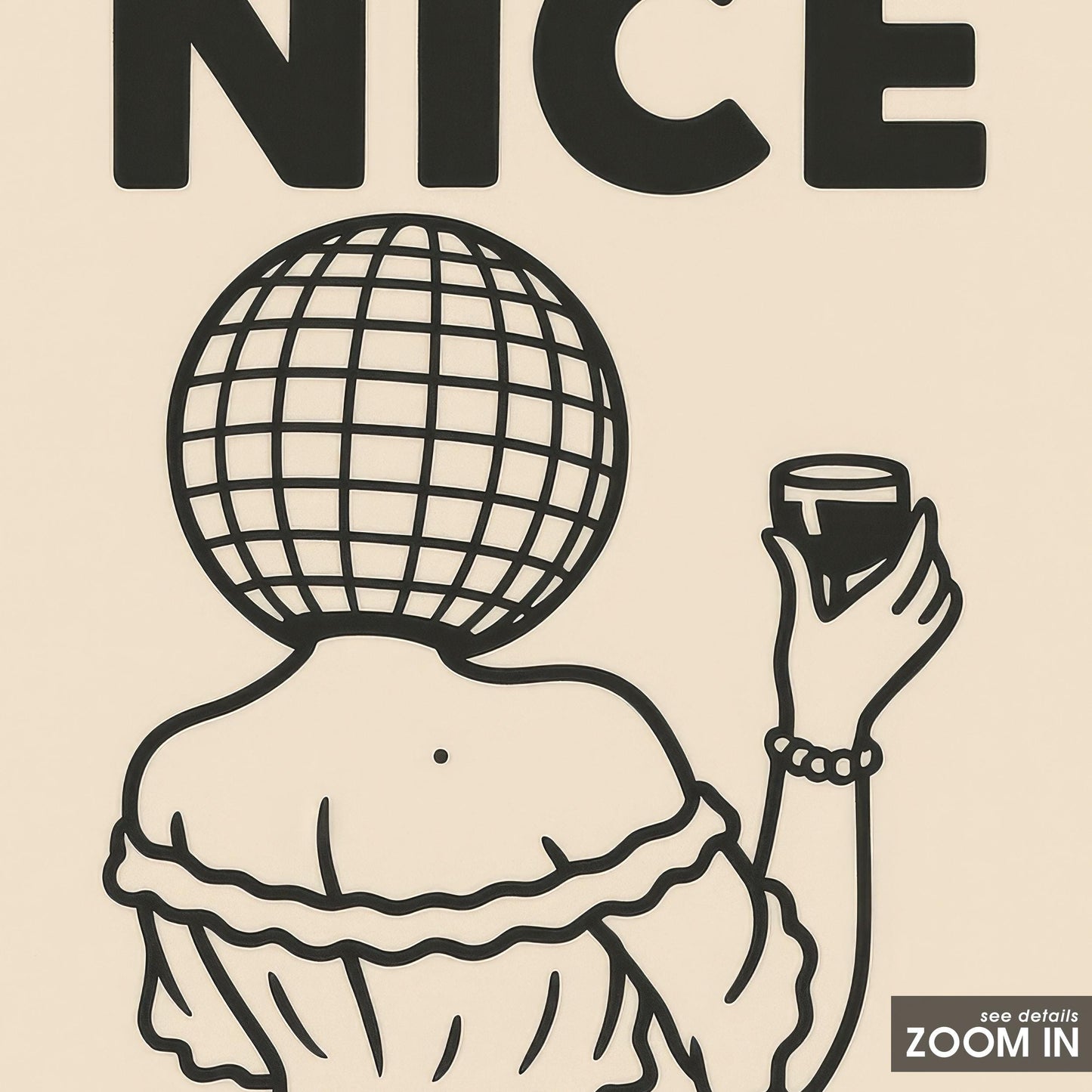 Funny Disco Ball Poster – Cheeky Femme Art Print | Minimalist Line Art Wall Decor