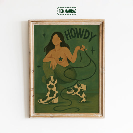 Cowgirl Art Print – Feminine Western Wall Art | Bold Boho Ranch Decor