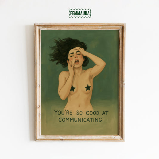 Sensual Feminist Wall Art – Dark Green Erotic Illustration | Bold Feminine Decor Print