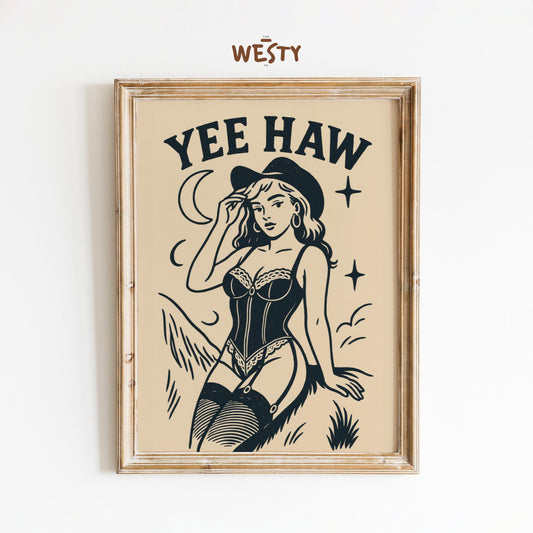 YEE HAW – Bold Cowgirl Lingerie Poster with Vintage Western Aesthetic
