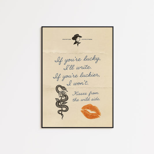 Wild Side Love Letter Print – Western Cowgirl Poster with Snake & Kiss