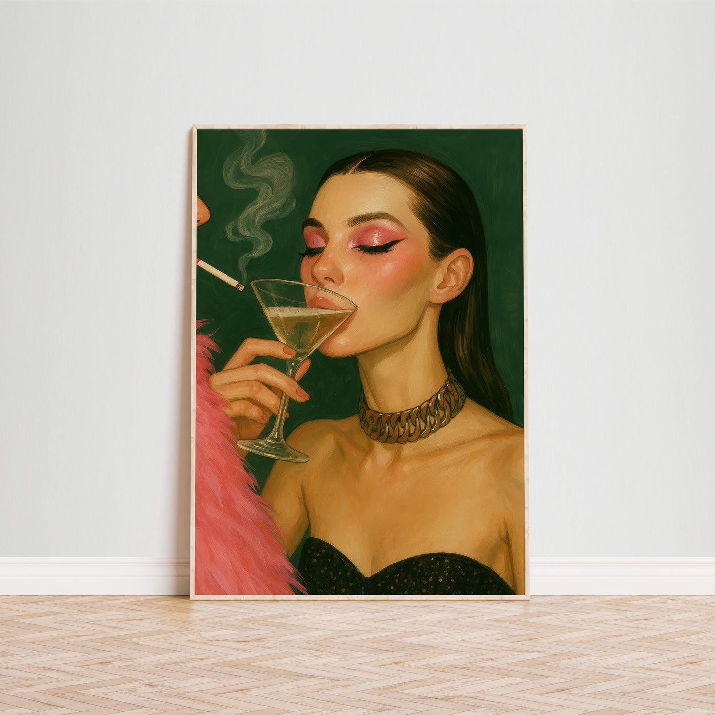 Feminine Nightlife Art – Martini Moment Illustration | Glam Smoke Art Print