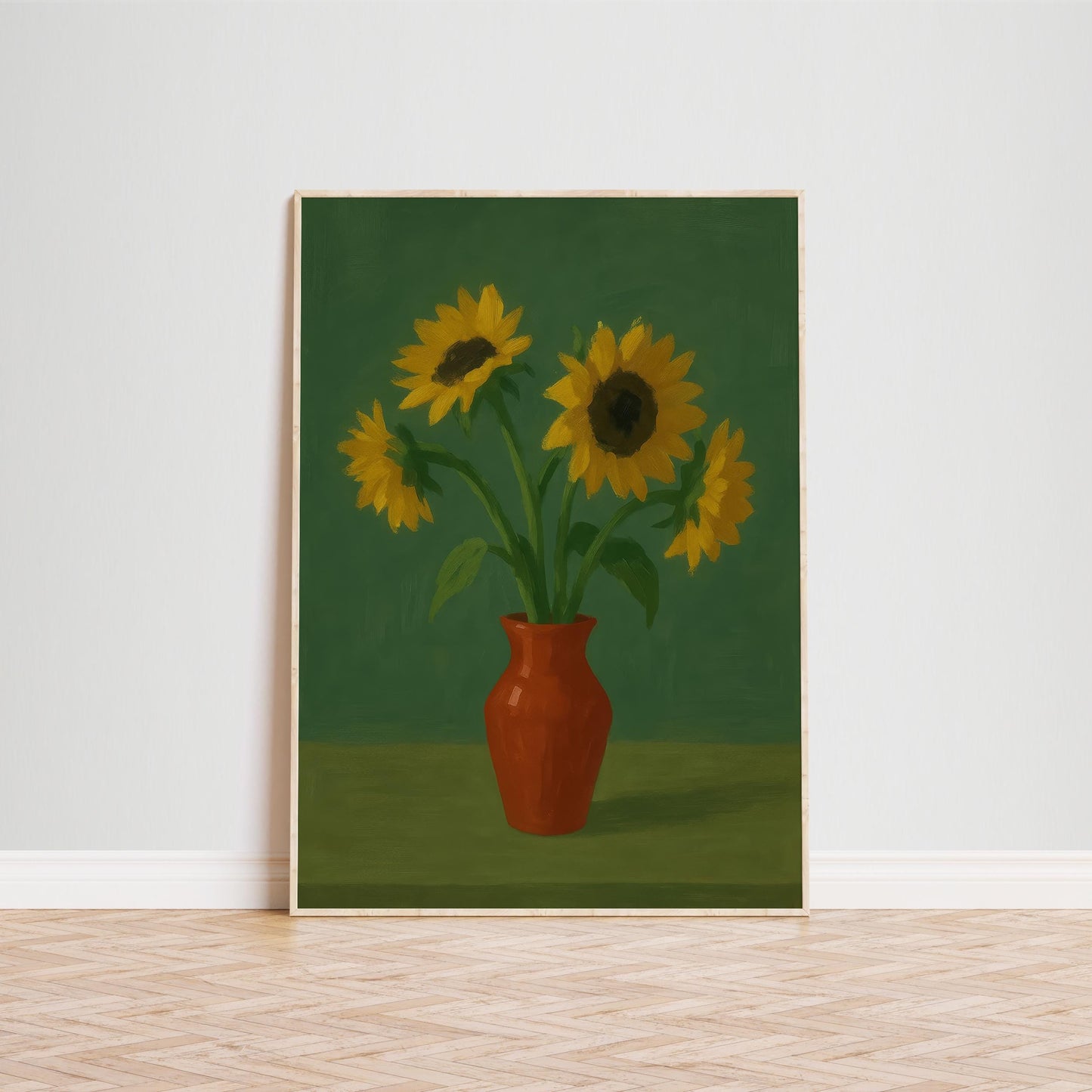 Sunflower Wall Art – Vintage Botanical Wall Print With Terracotta Vase