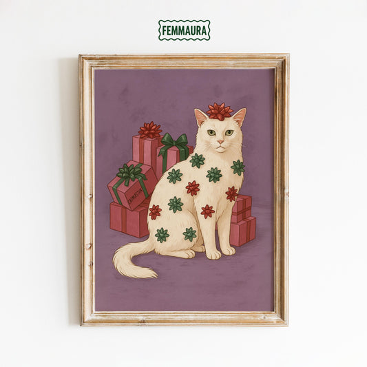 Christmas Cat Poster – Retro Holiday Wall Art With Cute Cat Decor
