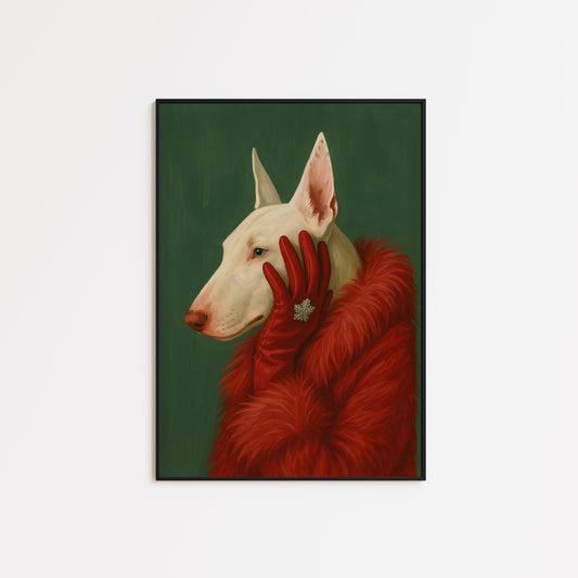 Bull Terrier Poster – Vintage Dog Print With Glam Red Fur Artwork & Chic Decor
