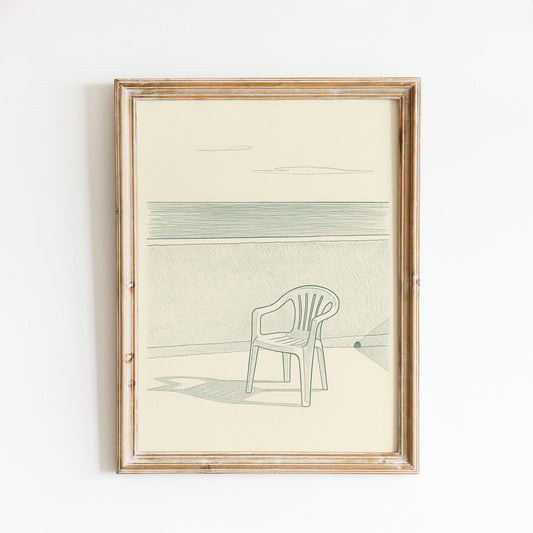 Minimal Coastal Chair Poster – Vintage Green Beach Wall Art