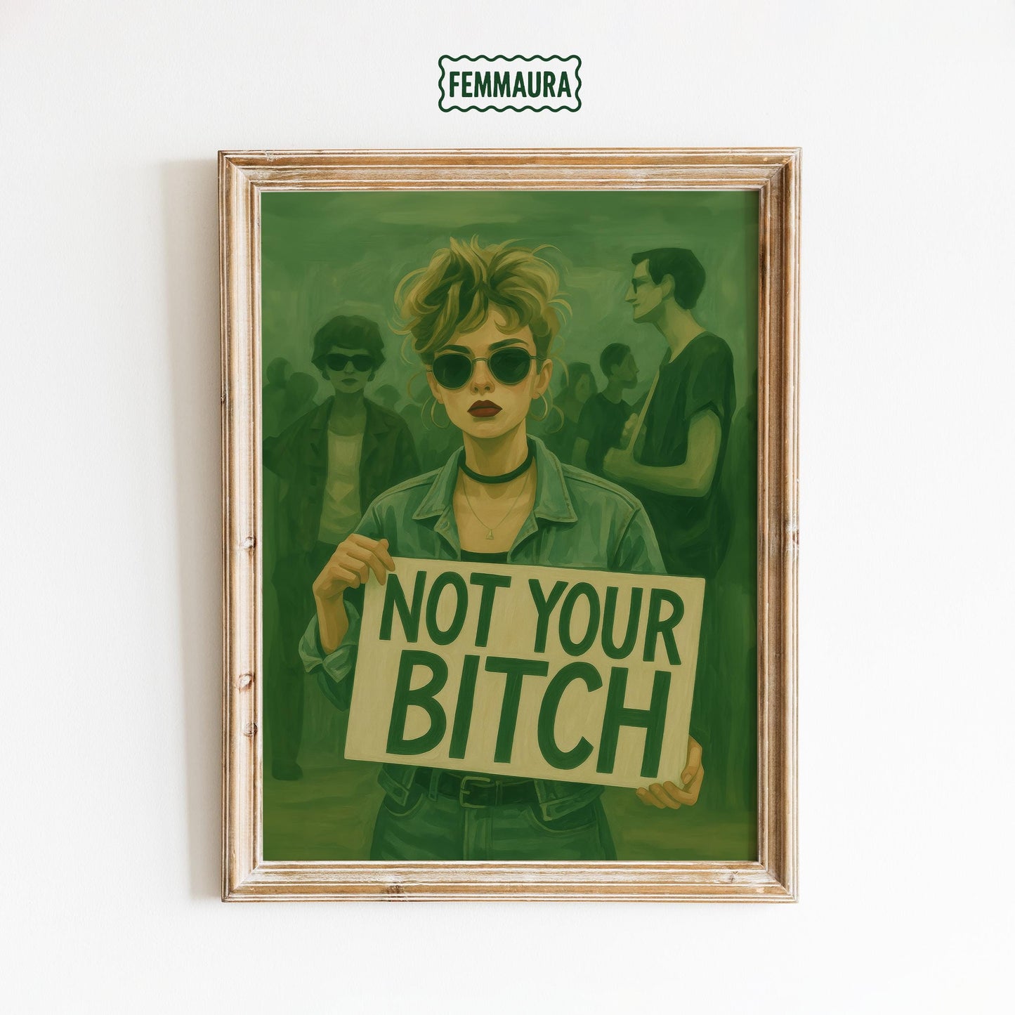 Feminist Protest Poster – Retro Wall Art with Bold Woman Decor & Green Protest Art