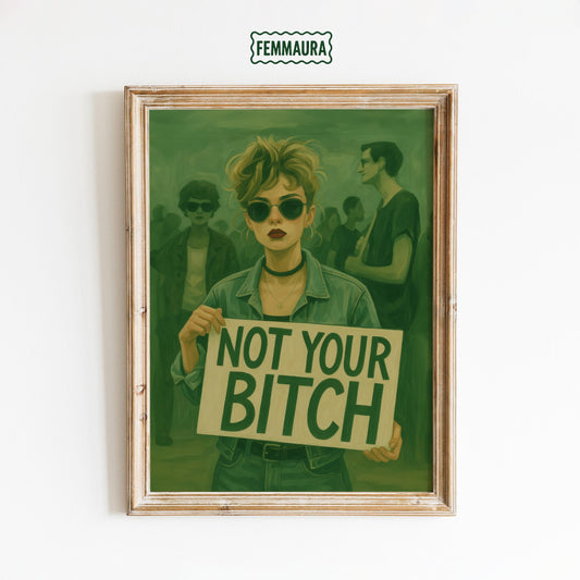Feminist Protest Poster – Retro Wall Art with Bold Woman Decor & Green Protest Art