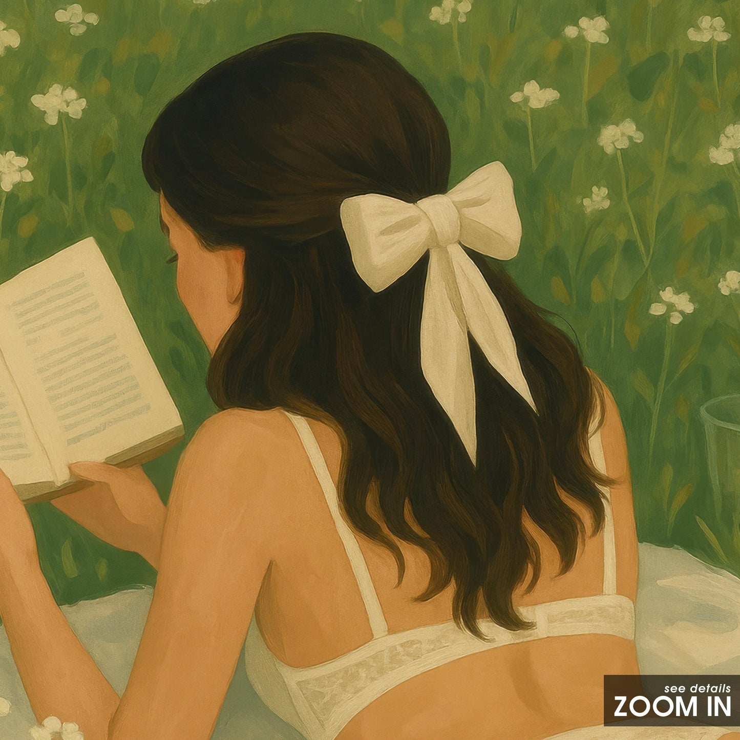 Feminine Wall Art – Reading Girl Print | Cozy Meadow & Romantic Bedroom Decor
