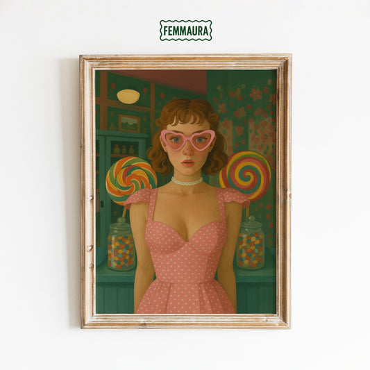 Retro Candy Poster – Playful Pop Art Print With Vintage Sweet Girl Decor