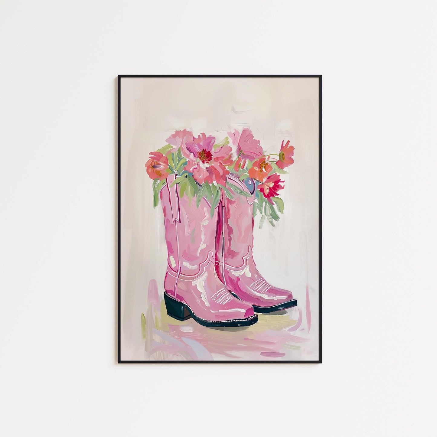 Pink Cowgirl Boots with Flowers – Feminine Western Wall Art Print