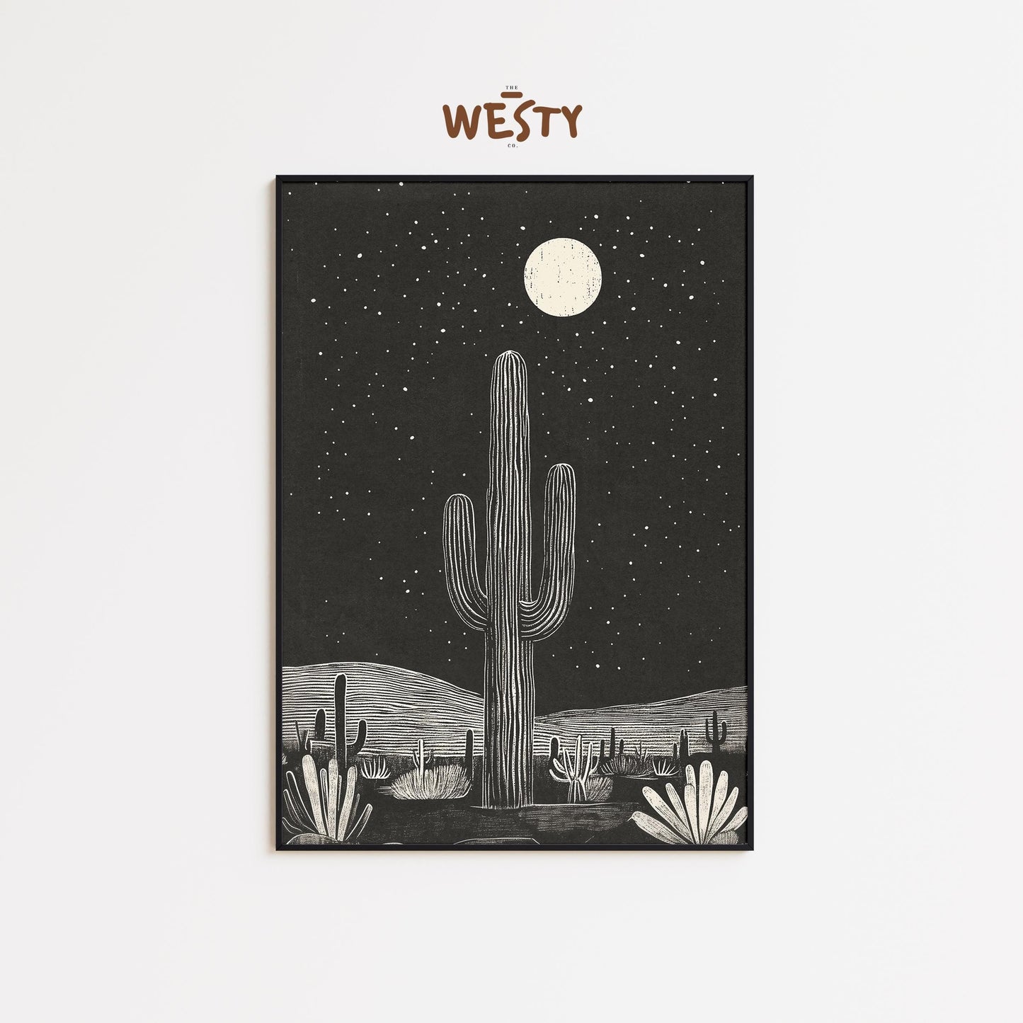 Desert Night Sky Print – Western Cactus Wall Art