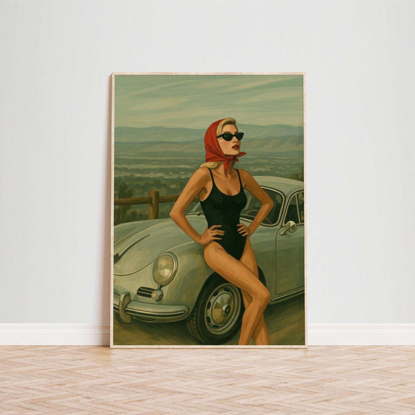 Retro Hollywood Glamour Print – Vintage Car Artwork With Mid Century Chic Style