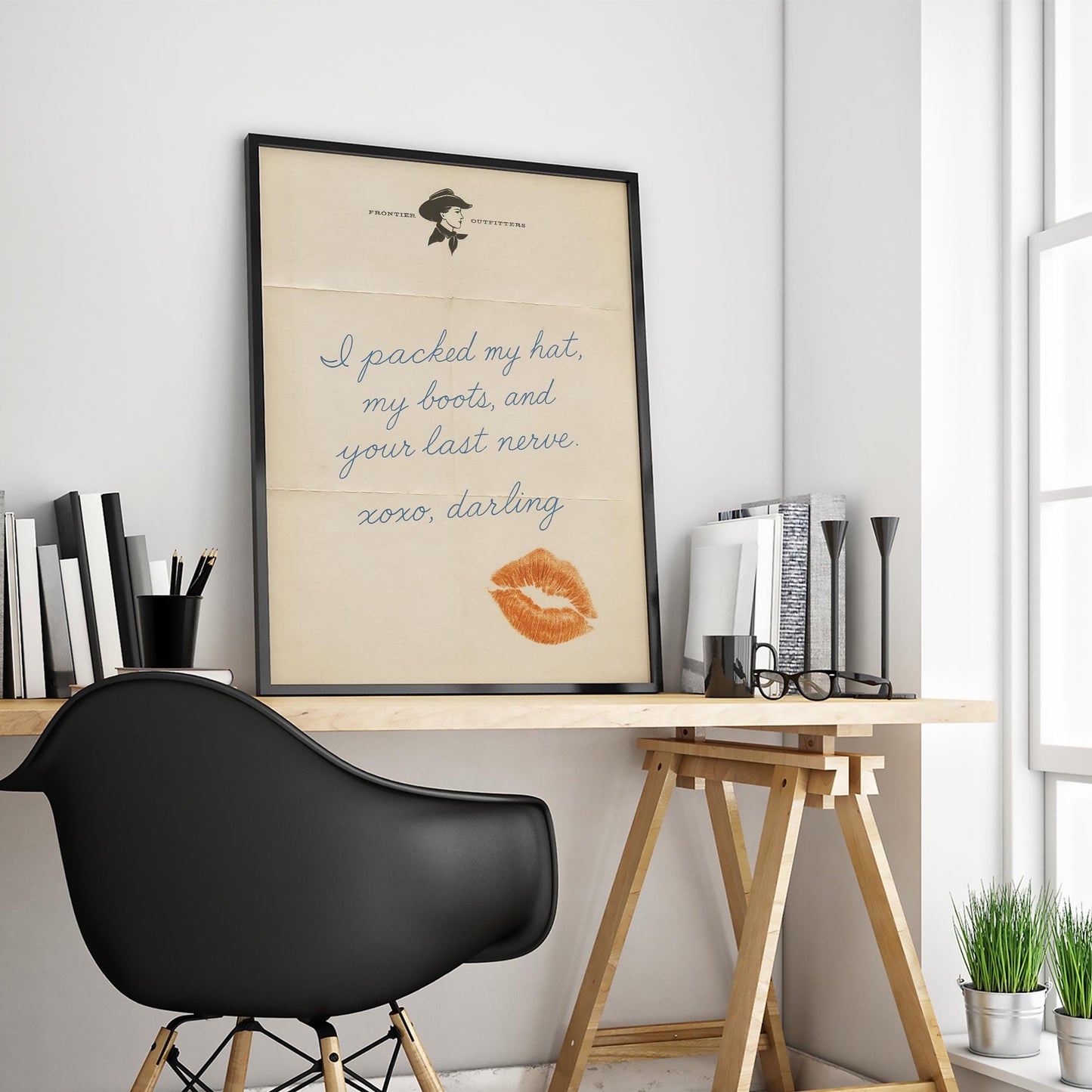 Cowgirl Goodbye Letter Poster – Western Quote Print with Lipstick Kiss