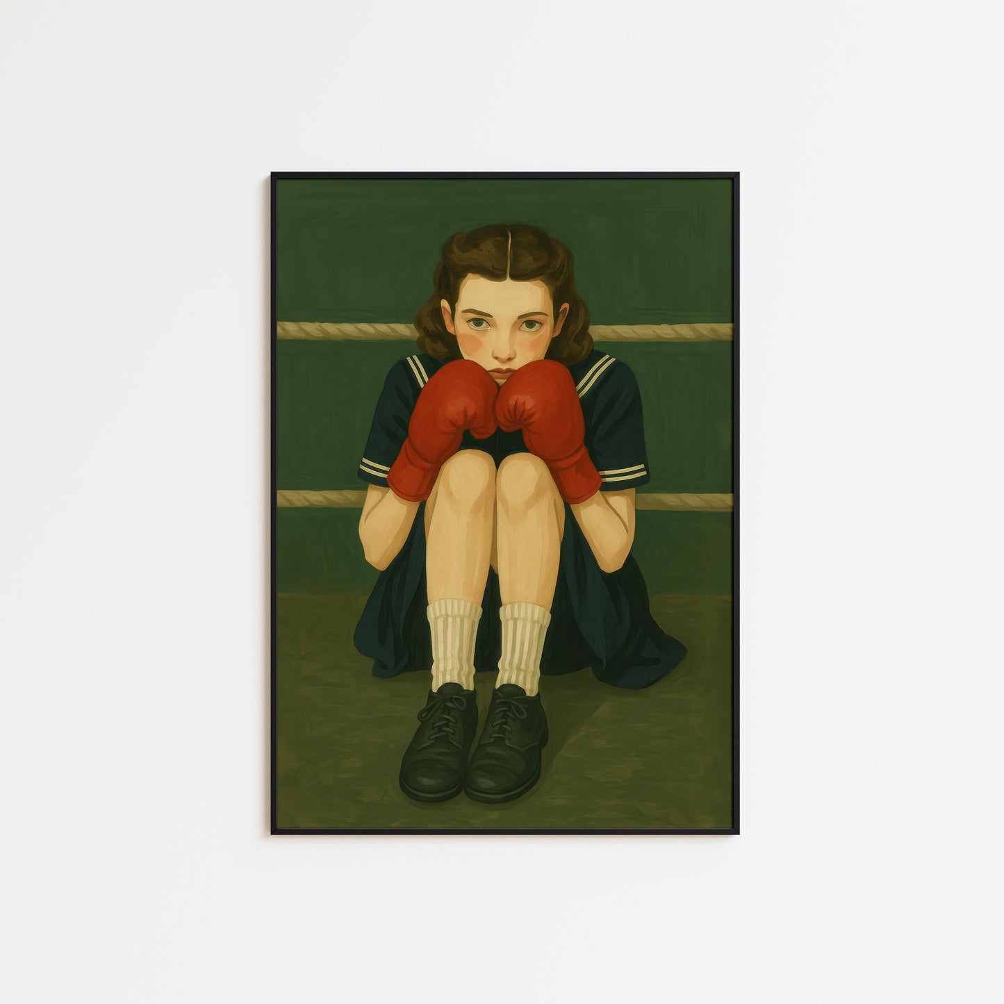 Feminist Boxing Art – Emotional Quiet Fighter Poster with Retro Style