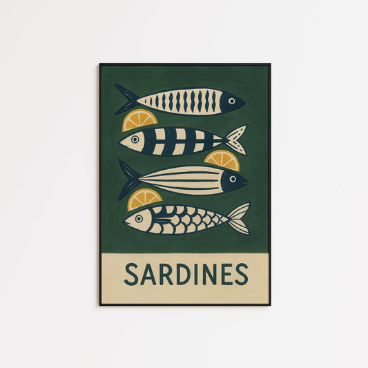 Mediterranean Kitchen Art – Sardine Wall Poster | Vintage Coastal Decor Print