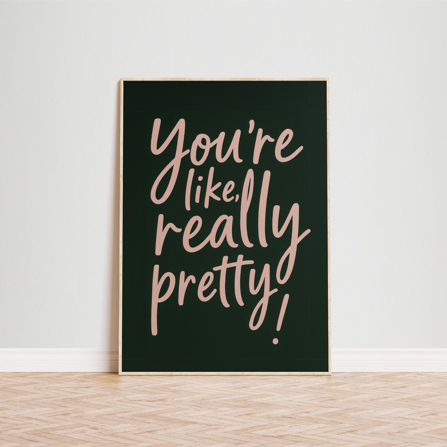 Feminine Wall Art Print – Dark Green Poster With Pretty Quote And Pink Text