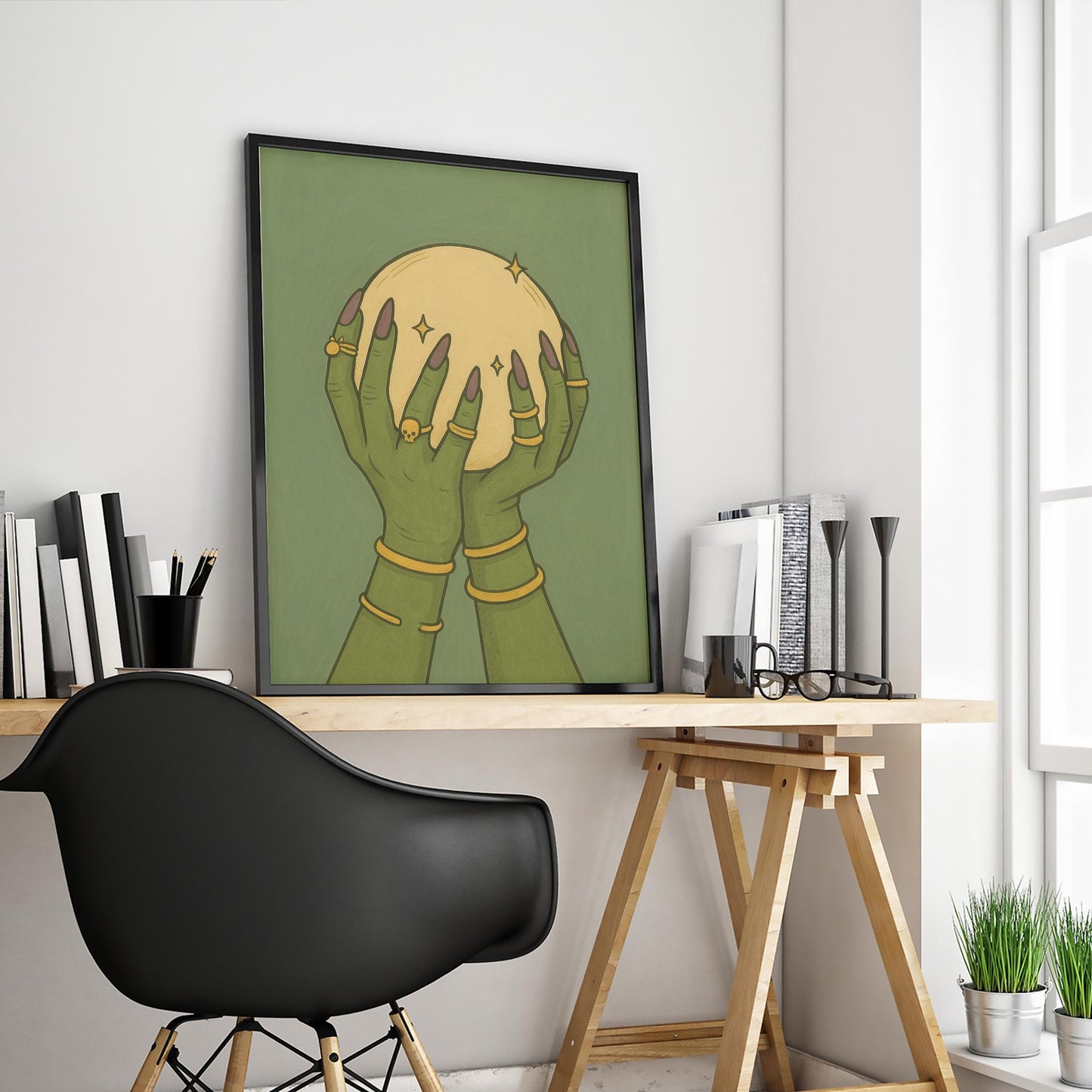 Witchy Wall Art – Mystic Hands with Crystal Ball | Occult Decor Print