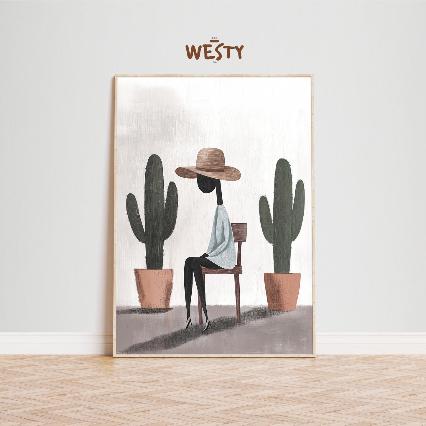 Minimal Woman with Cactus Poster – Western Boho Art Print