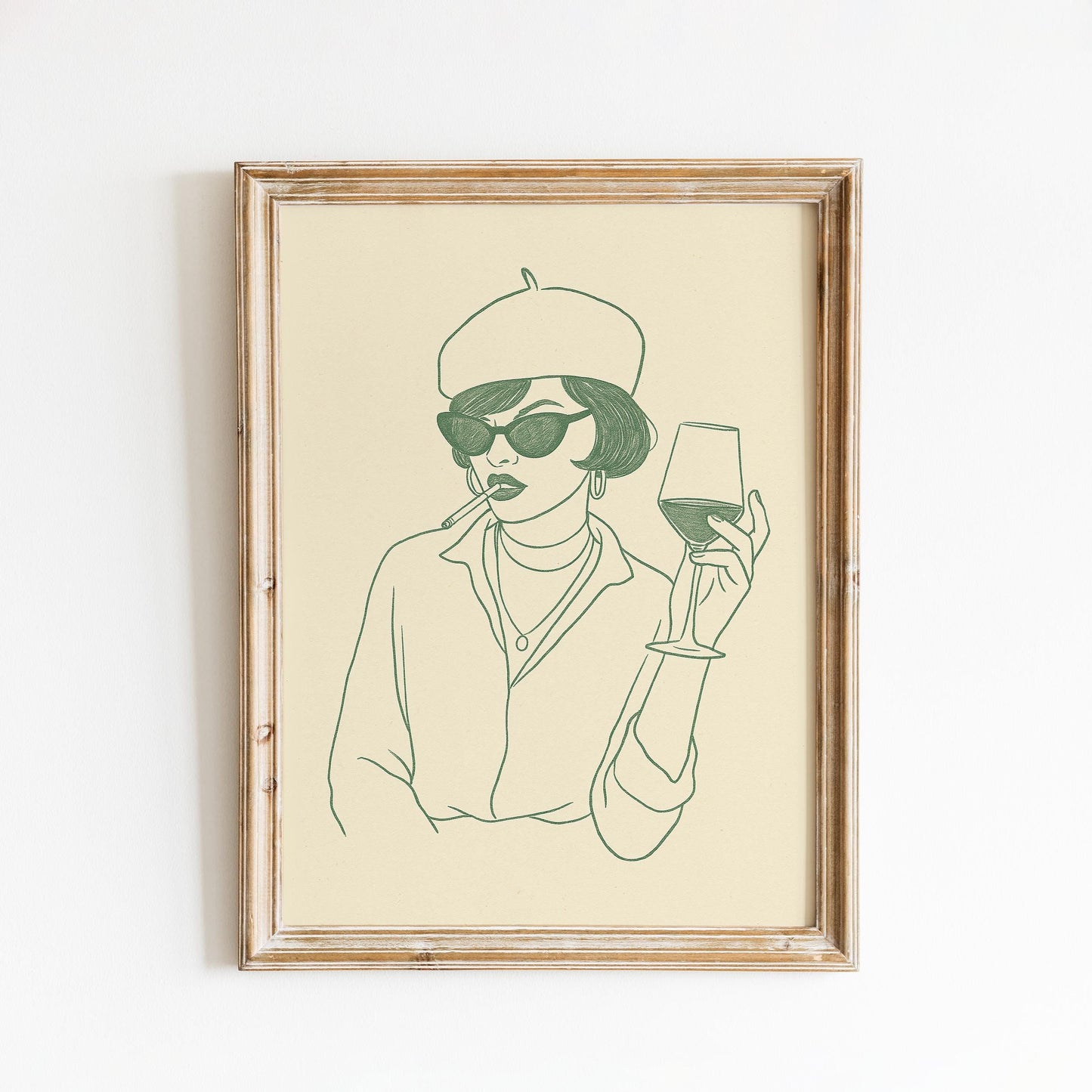 Parisian Mood Poster – Chic Woman with Wine Minimal Line Art
