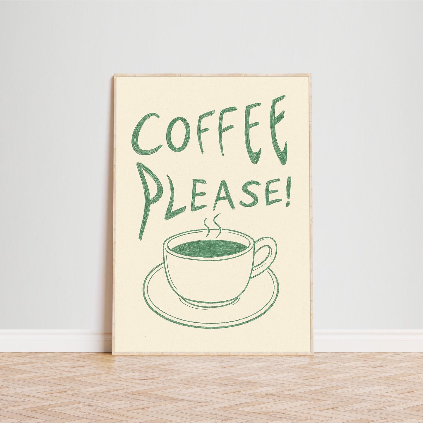 Coffee Please Poster – Minimalist Kitchen Wall Art, Retro Coffee Print