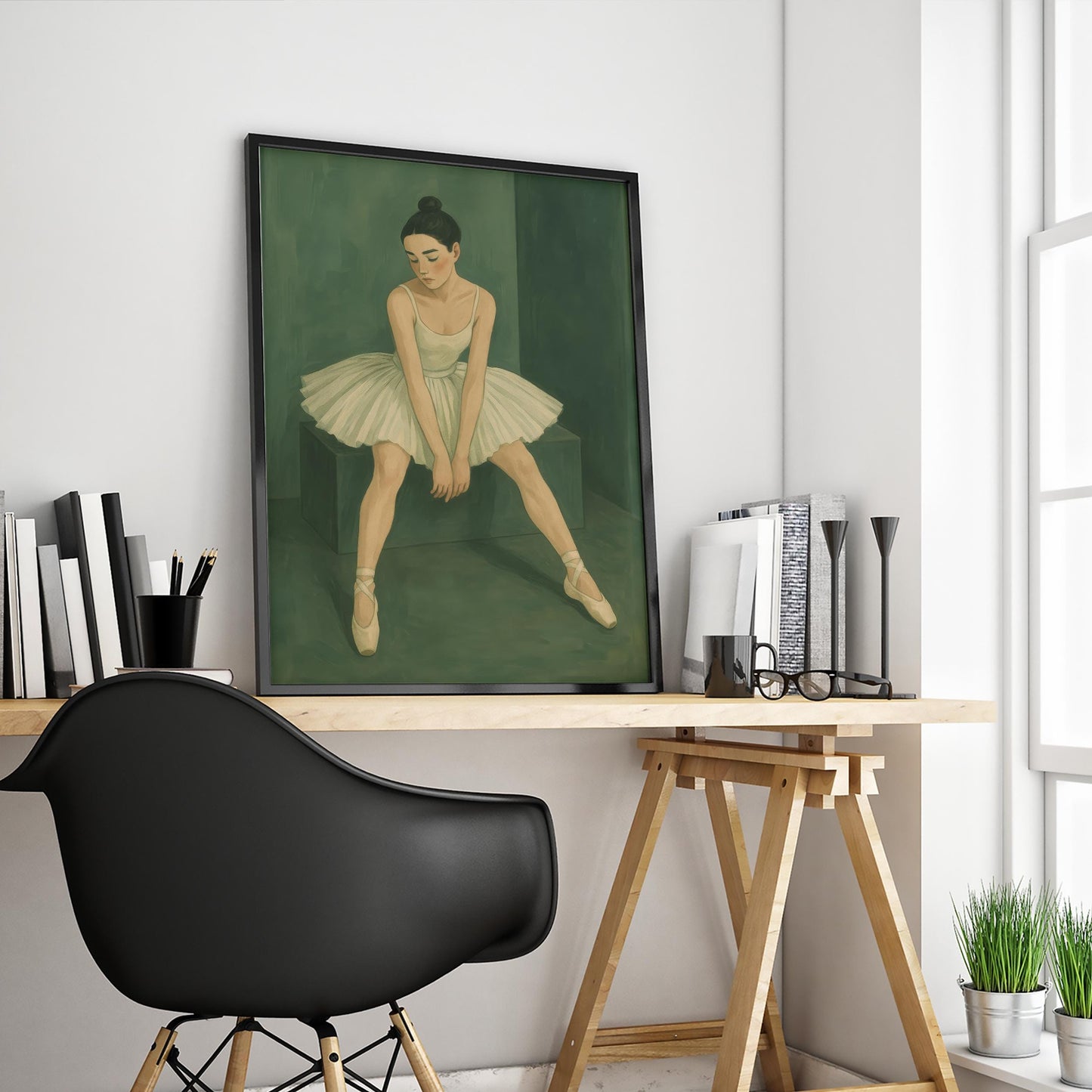 Ballet Dancer Wall Art – Graceful Ballerina Illustration | Elegant White Tutu Painting