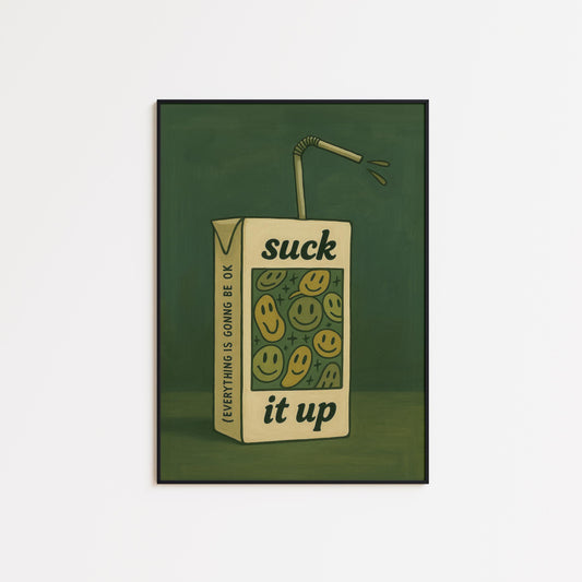 Quirky Retro Wall Art – Vintage Juice Box Poster With Smiley Face Design