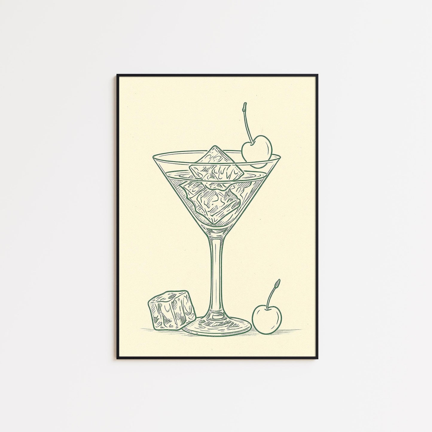 Martini Line Art Poster - Minimalist Cocktail Art | Vintage Bar Print