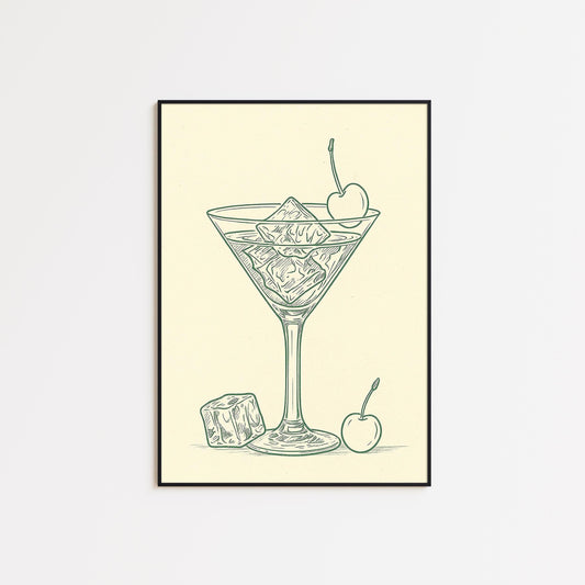 Martini Line Art Poster - Minimalist Cocktail Art | Vintage Bar Print