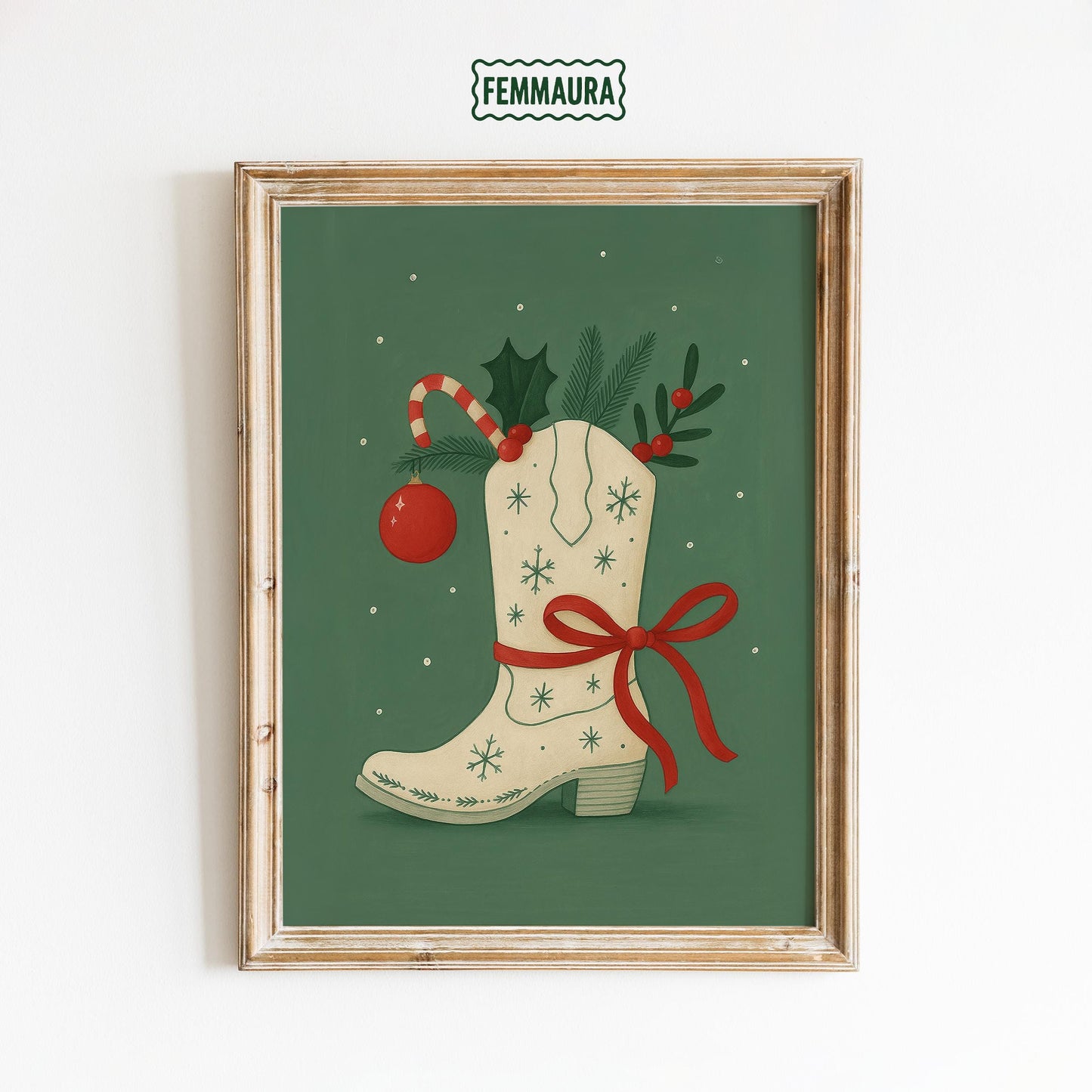 Cowgirl Christmas Poster – Rustic Cowboy Boot Wall Art | Festive Holiday Decor
