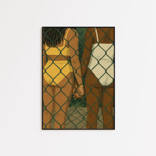 Queer Love Wall Art – LGBTQ Couple Print | Summer Poolside Intimacy Decor