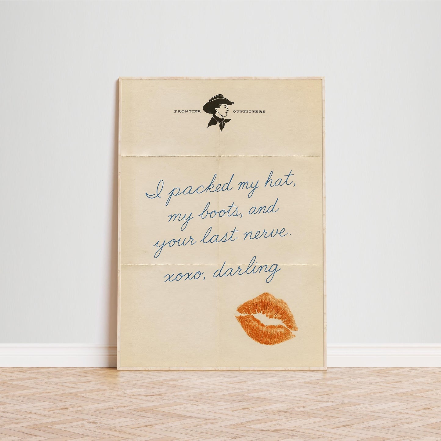 Cowgirl Goodbye Letter Poster – Western Quote Print with Lipstick Kiss