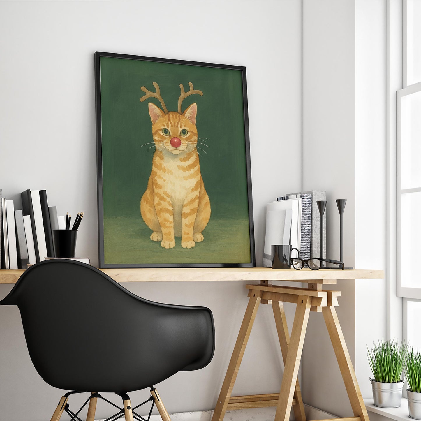 Christmas Cat Poster – Festive Wall Art With Adorable Tabby Cat Illustration