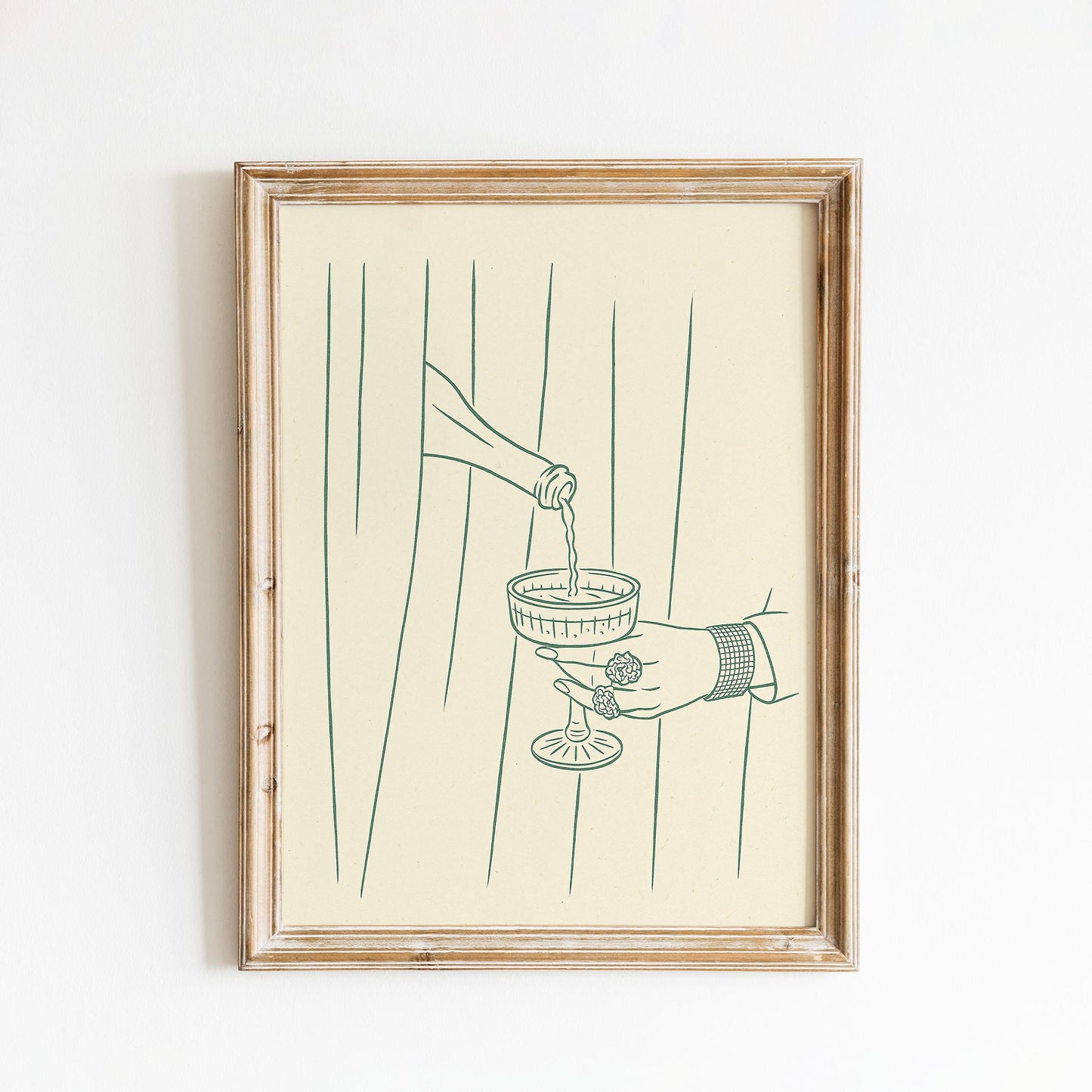 Champagne Line Art Poster – Minimal Vintage Illustration, Elegant Bar Wall Print