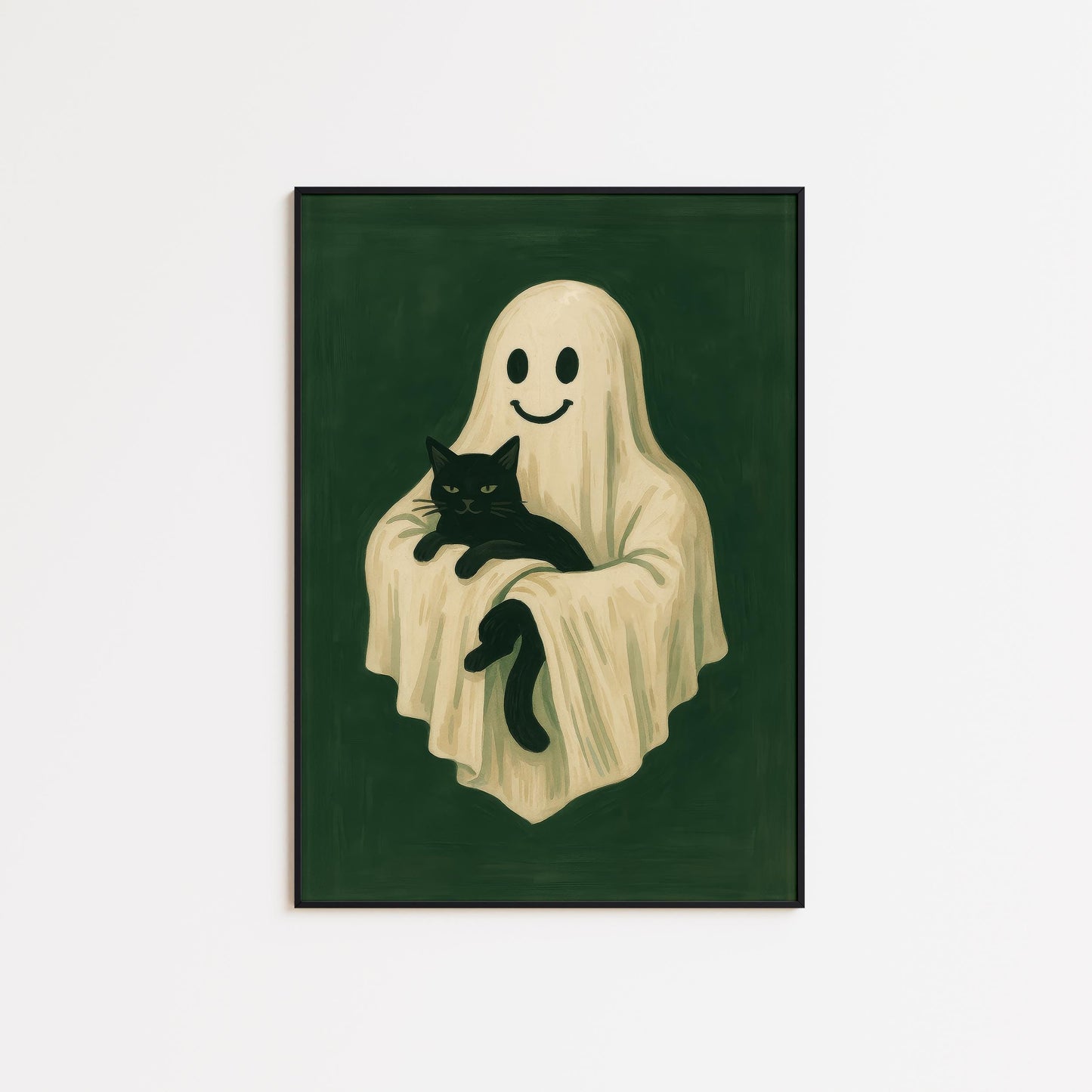 Ghost Cat Poster – Cute Black Cat Decor | Spooky Aesthetic Halloween Wall Art