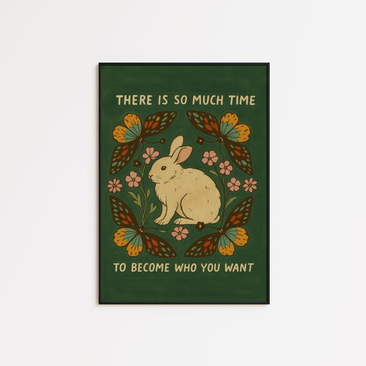 Inspirational Quote Poster – Folk Art Print With Rabbit & Butterfly Wall Decor