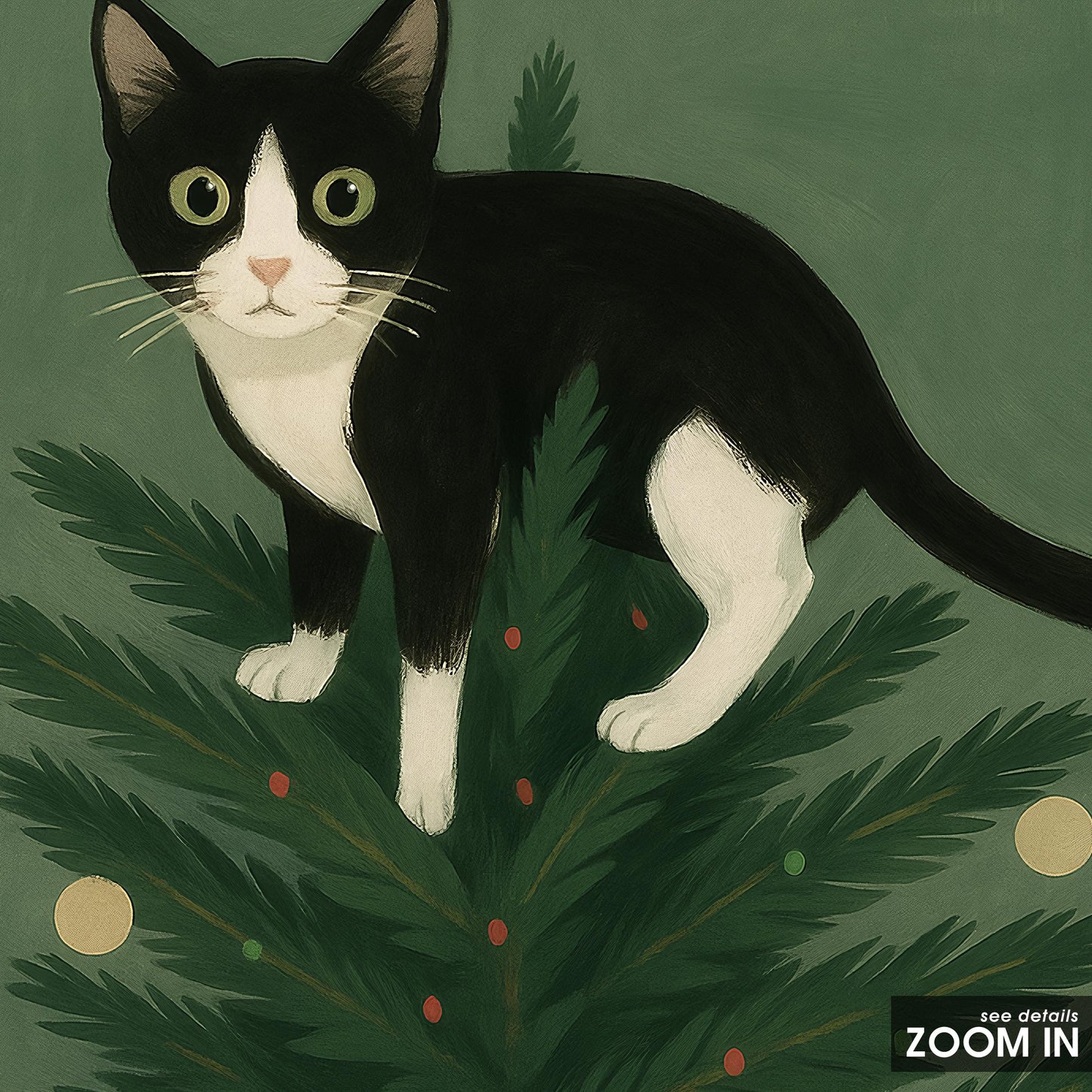 Christmas Cat Poster – Retro Holiday Wall Art With Playful Black and White Cat Design