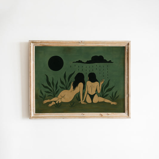 Dark Feminine Art Print – Witchy Wall Decor Featuring Rain & Moon Illustration