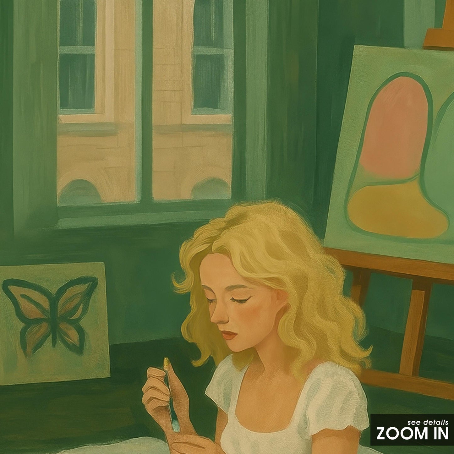 Feminine Wall Art – Girl Painting Print | Cozy Boho Art Decor for Creative Spaces