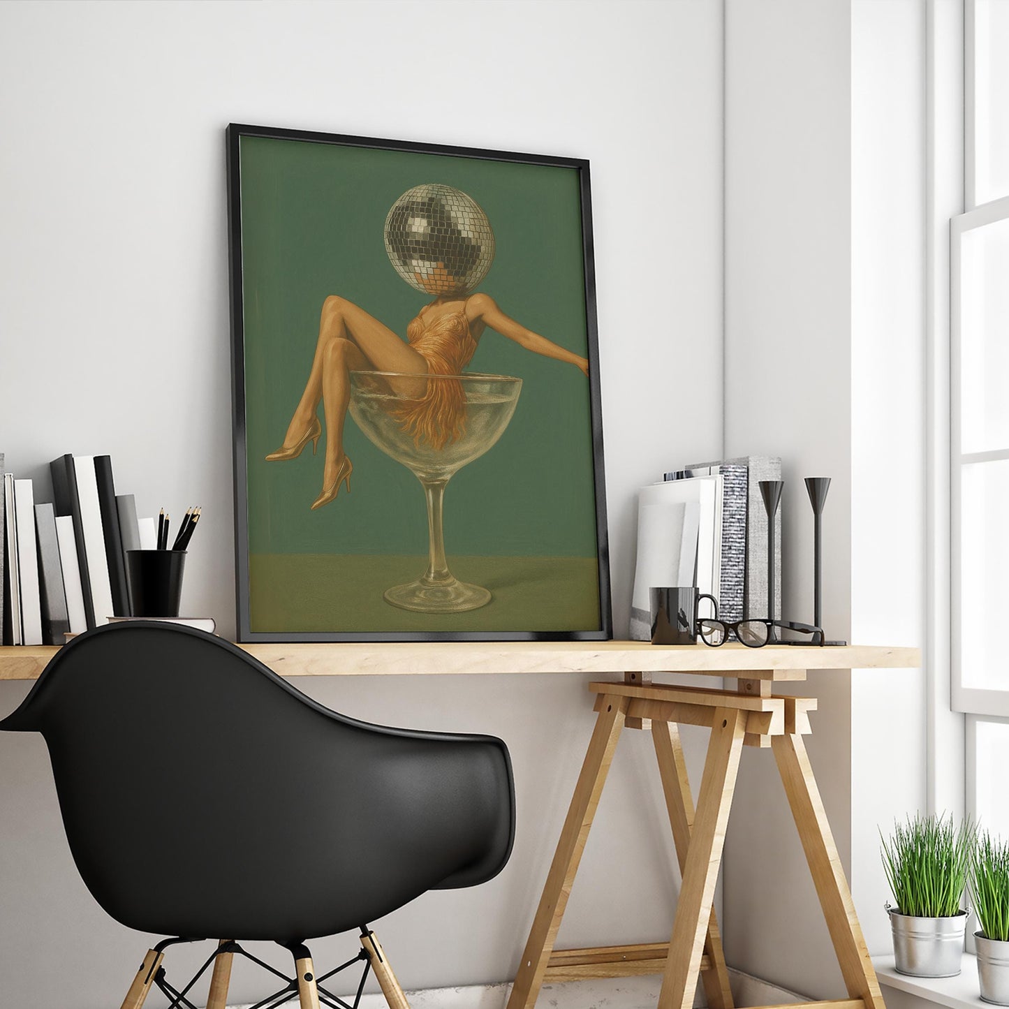 Disco Lady Poster – Retro Glam Art | Vintage Nightlife Print & Bold Green Gold Design