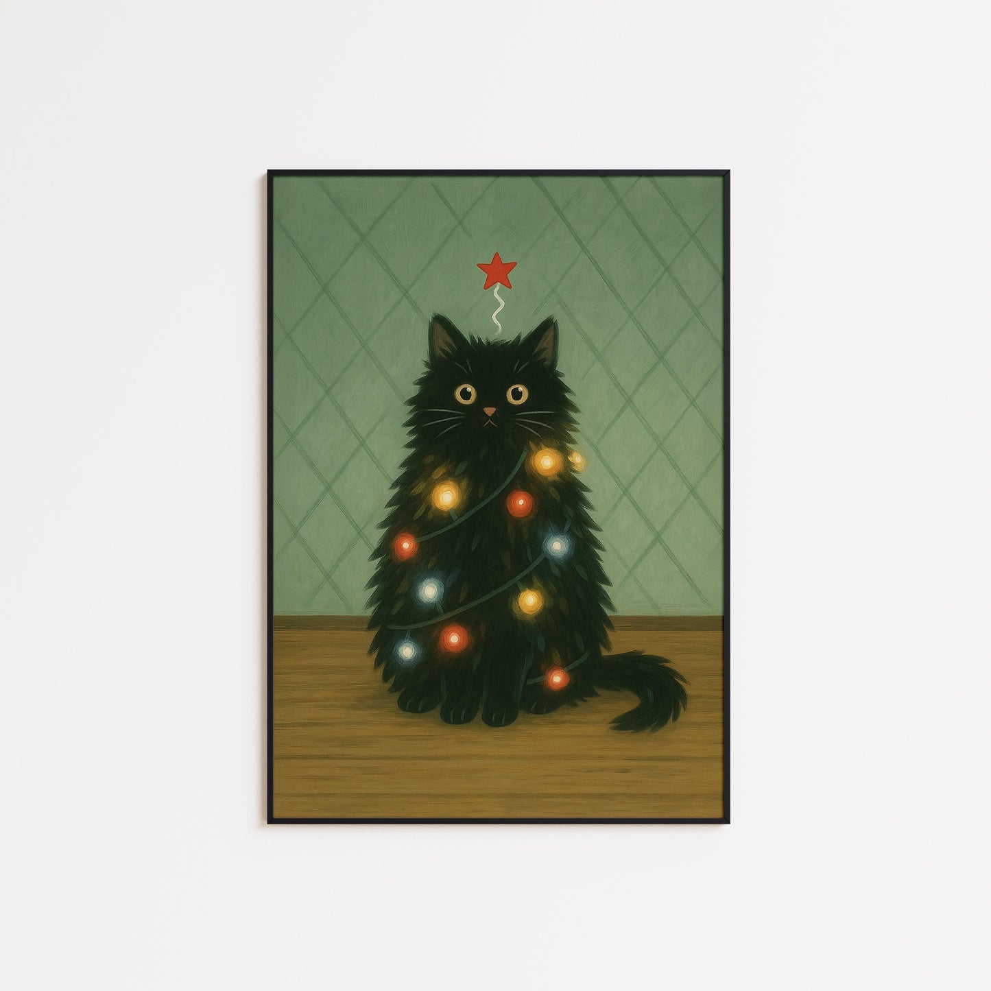 Christmas Cat Poster – Retro Holiday Art With Funny Black Cat Artwork