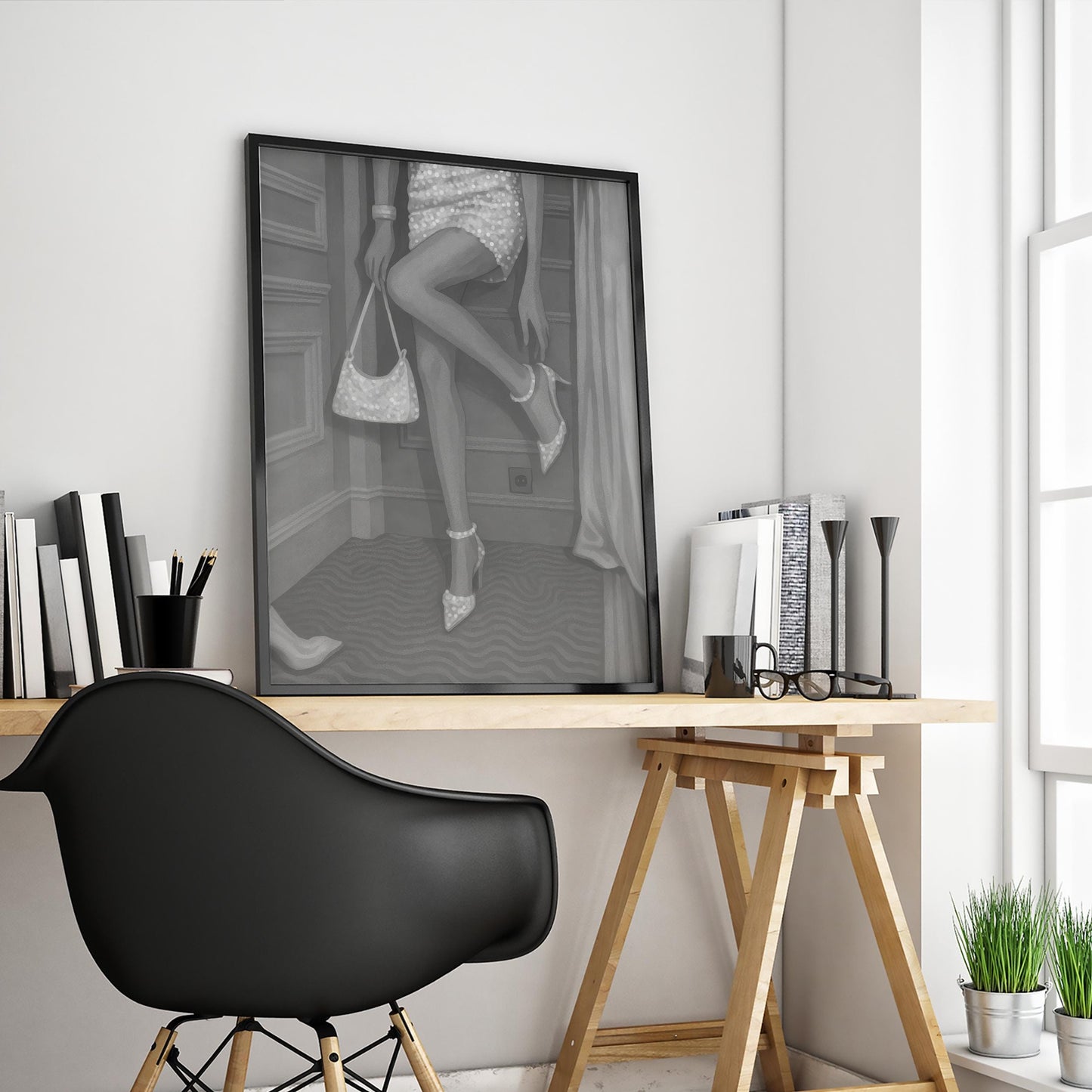 Black White Glam Art – Monochrome Wall Art Fashion Print | Timeless Elegance