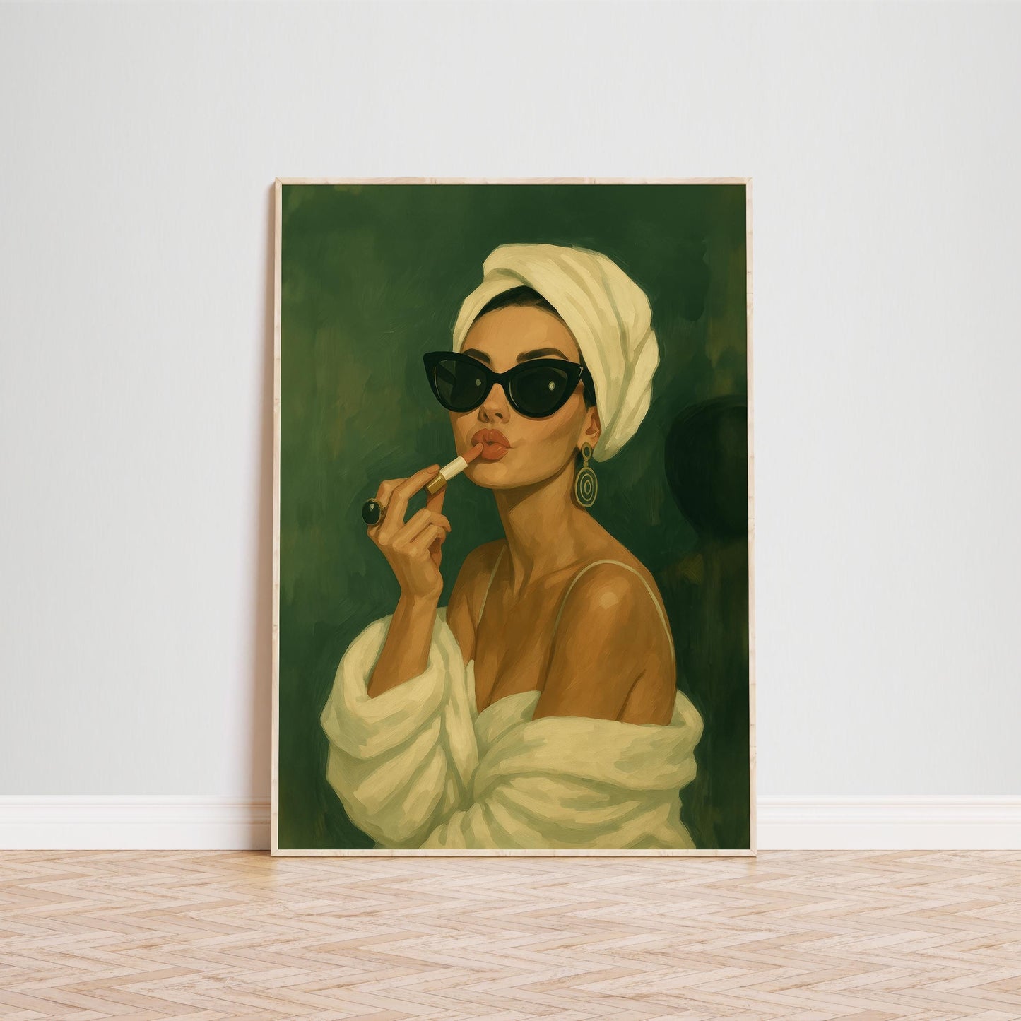 Lipstick Glam Poster – Retro Vanity Art With Green Wall Decor & Feminine Strength Print