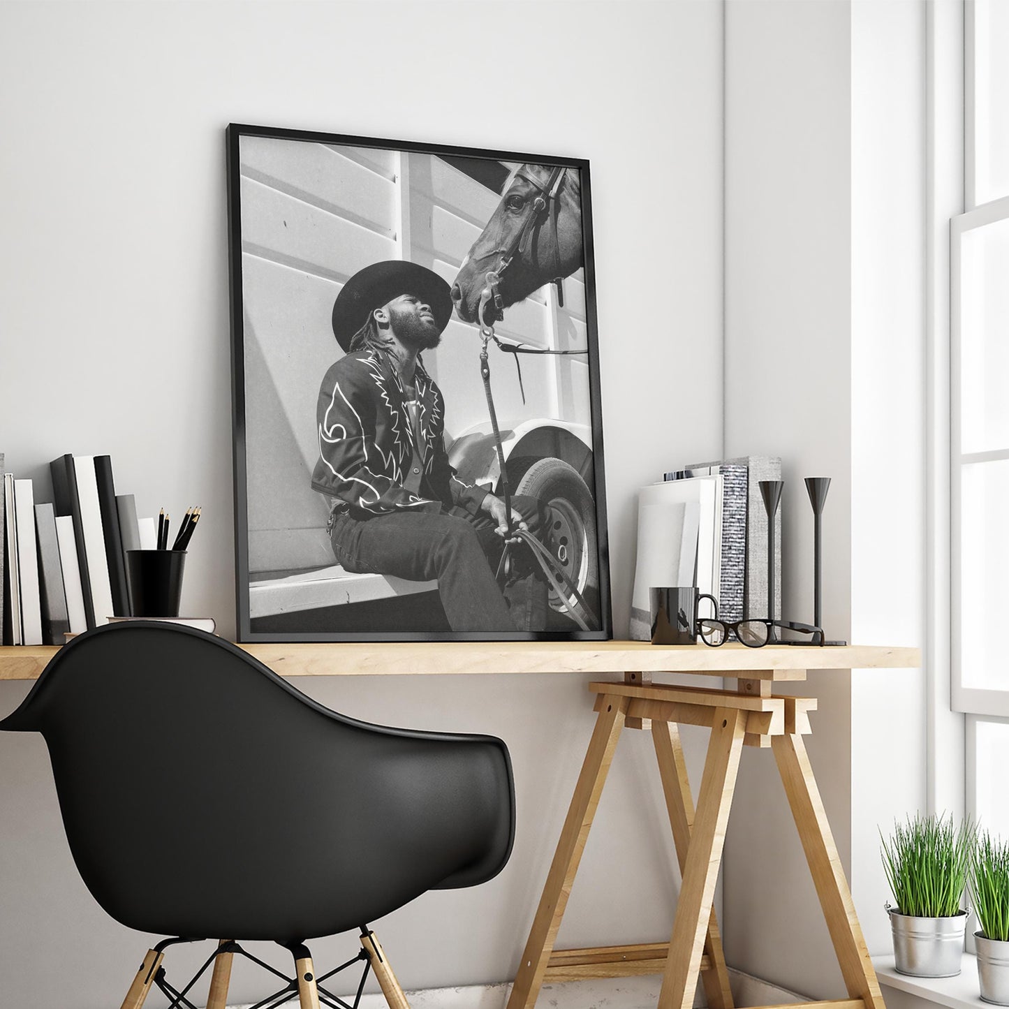 Modern Black Cowboy Poster – Black and White Western Photography Wall Art