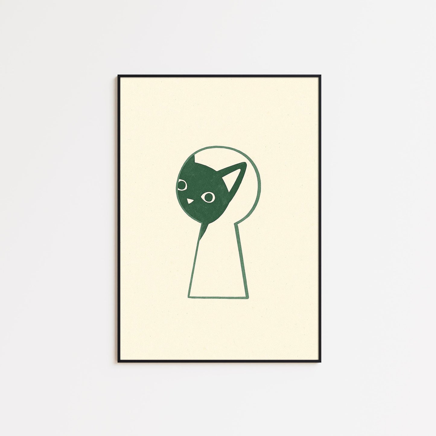 Keyhole Cat – Minimal Line Art Poster, Playful Modern Home Wall Print