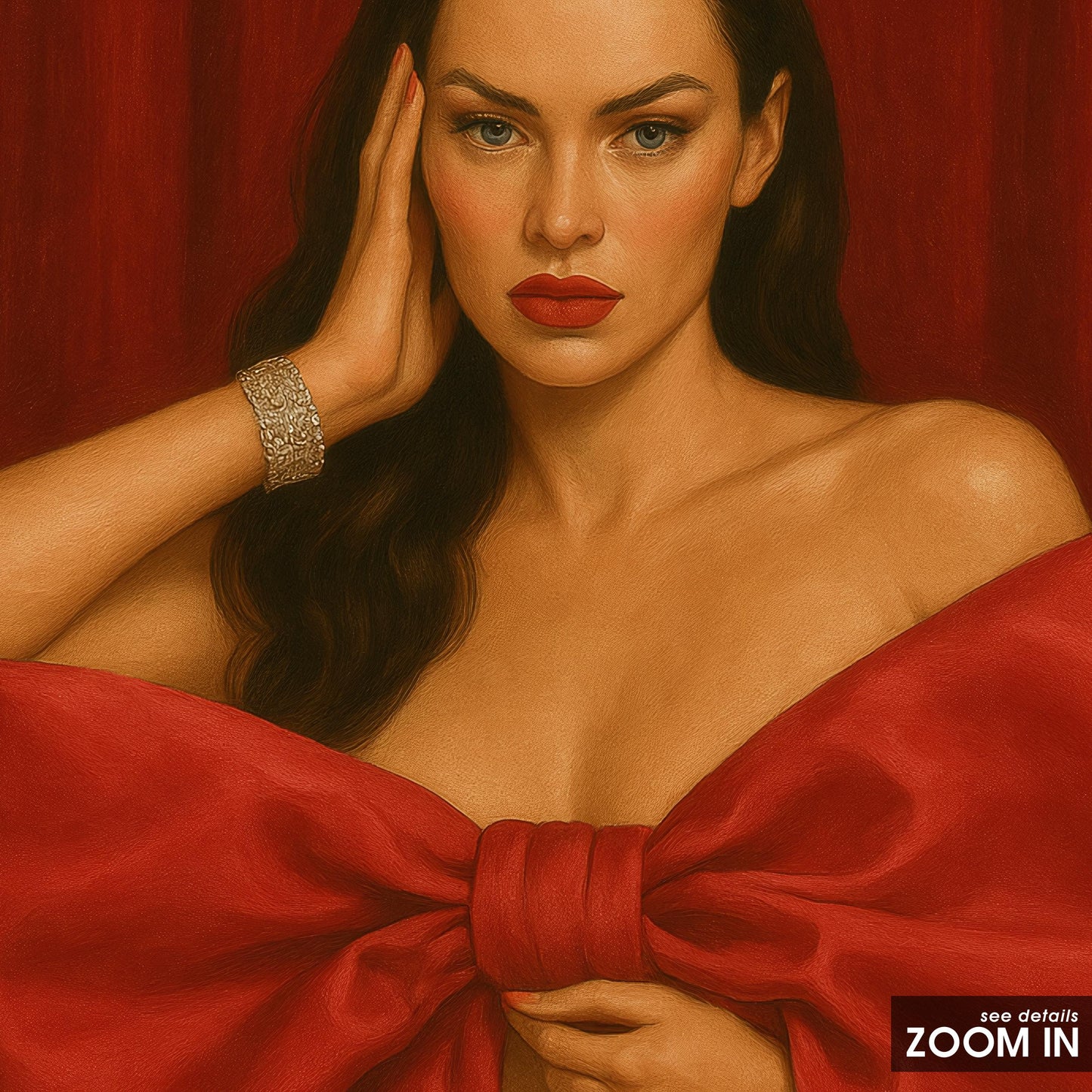 Sensual Vintage Poster – Red Bow Artwork | Bold Woman Feminine Wall Art