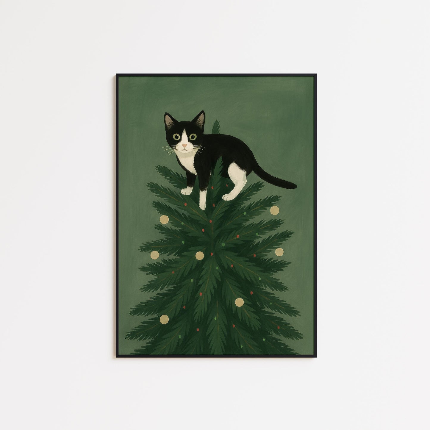 Christmas Cat Poster – Retro Holiday Wall Art With Playful Black and White Cat Design