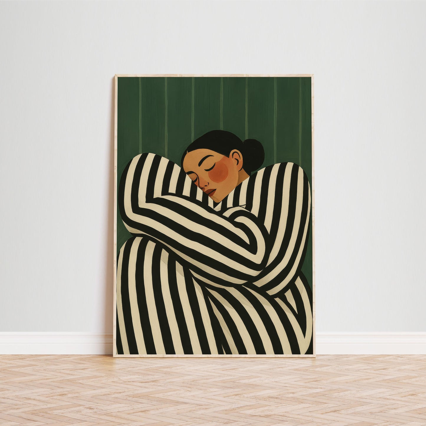 Feminine Wall Art – Minimalist Poster With Black and White Stripes for Cozy Bedroom Decor